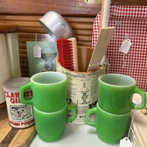 Vintage Anchor Hocking Green Stackable Mugs Set of 4